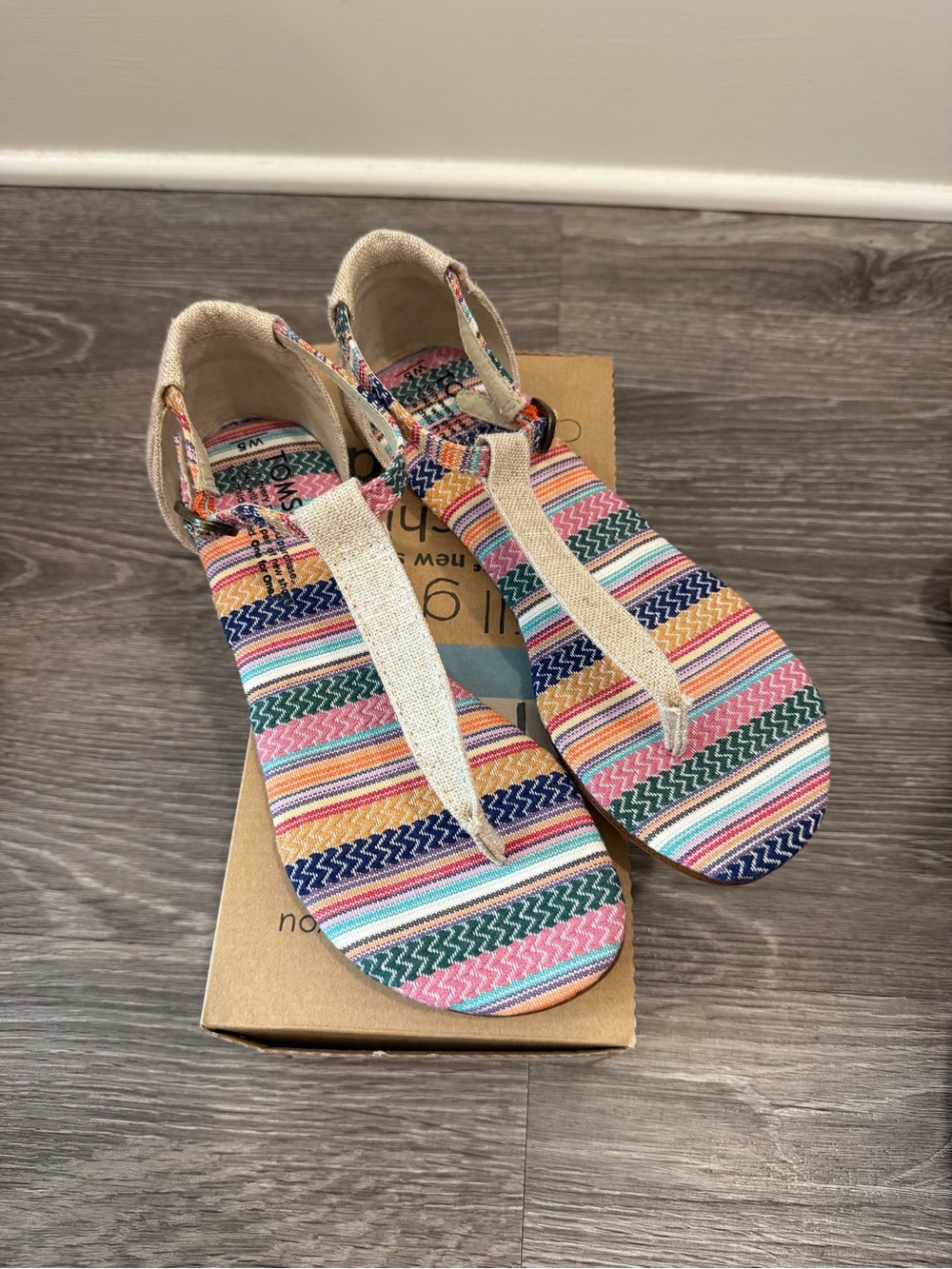 Toms Multicolor Striped T-strap Sandals “Playa Sandal”